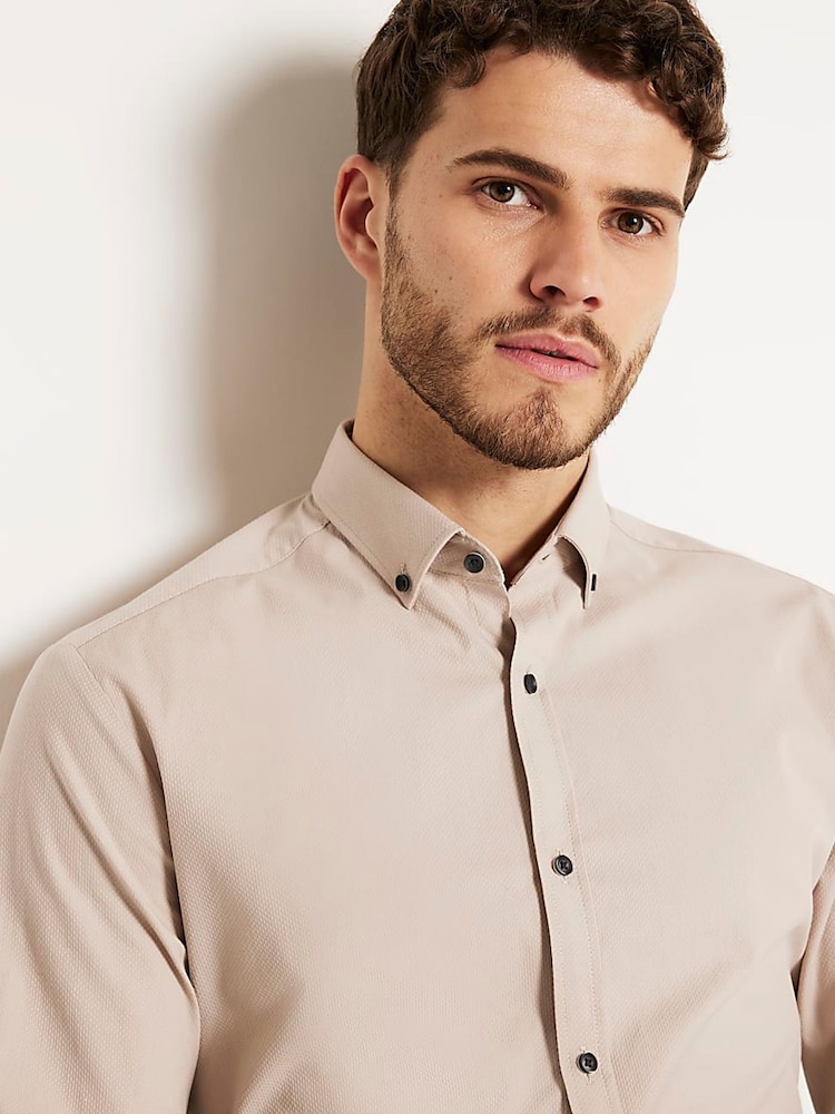 River Island Natural Muscle Fit Long Sleeve Textured Shirt - Image 4 of 6