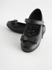 Black Matt Wide Fit (G) School Leather Bow Mary Jane Shoes - Image 2 of 7