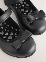 Black Matt Wide Fit (G) School Leather Bow Mary Jane Shoes - Image 8 of 9