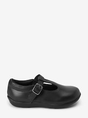 Black Standard Fit (F) Junior Leather T-Bar Shoes - Image 1 of 4