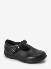 Black Standard Fit (F) Junior Leather T-Bar Shoes - Image 2 of 4