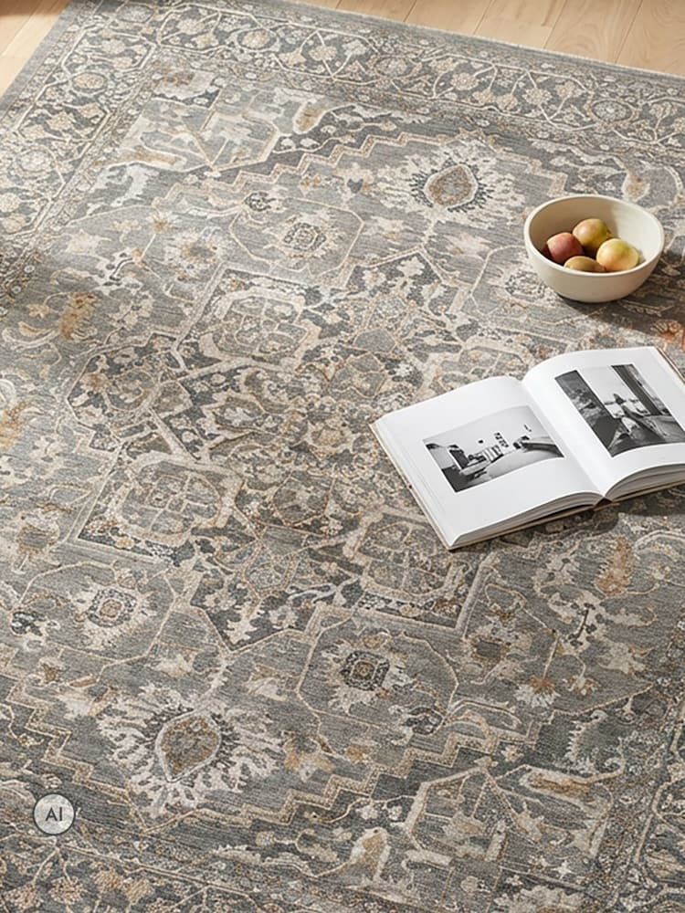 LIVABLISS Dark Grey Arda Vintage Traditional Rug - Image 2 of 8 LIVABLISS Dark Grey Arda Vintage Traditional Rug - Image 2 of 8