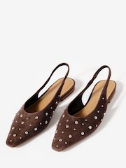 Mint Velvet Dark Brown Casey Suede Studded Slingback Flats - Image 2 of 4