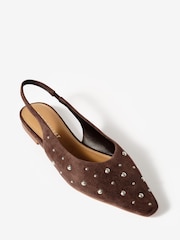 Mint Velvet Dark Brown Casey Suede Studded Slingback Flats - Image 3 of 4