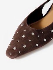 Mint Velvet Dark Brown Casey Suede Studded Slingback Flats - Image 4 of 4