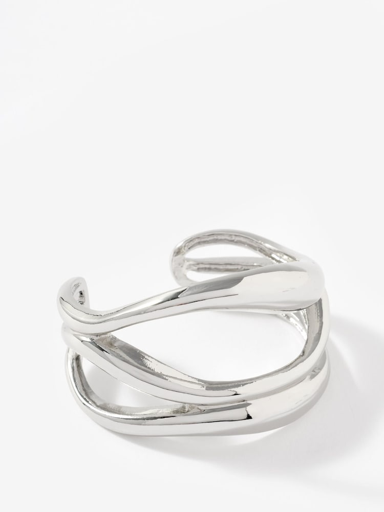 Sølvfarvet - Mint Velvet Sculpted Open Wave Bangle - Billede 1 af 3