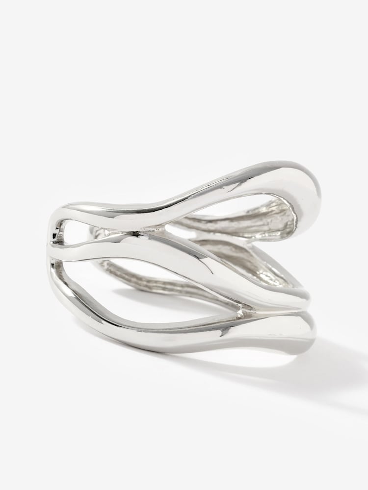 Sølvfarvet - Mint Velvet Sculpted Open Wave Bangle - Billede 3 af 3