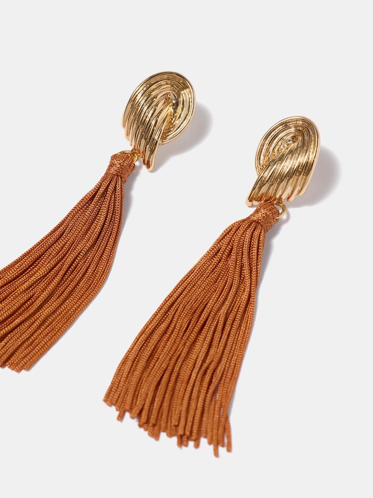 Mint Velvet Orange Ridged Wing Tassel Earrings - Image 1 of 4