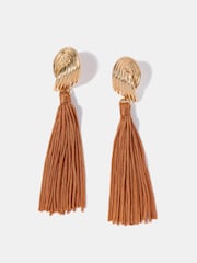 Mint Velvet Orange Ridged Wing Tassel Earrings - Image 2 of 4