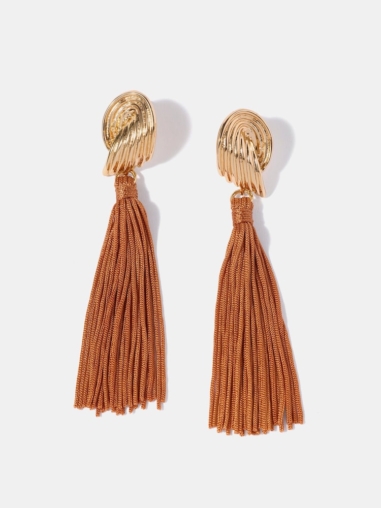 Mint Velvet Orange Ridged Wing Tassel Earrings - Image 2 of 4
