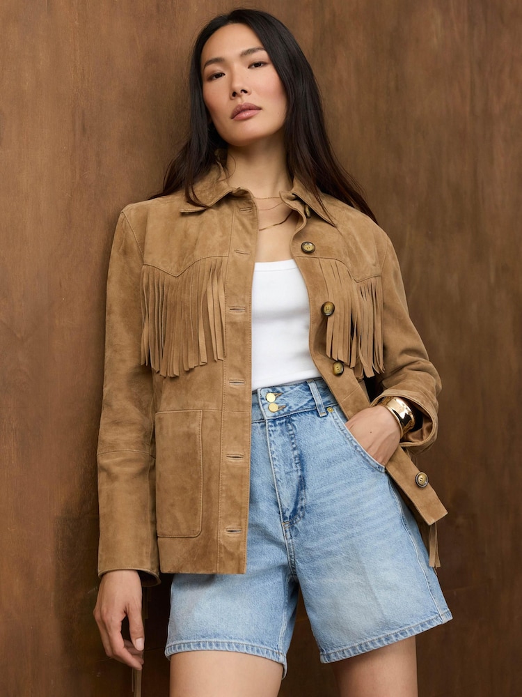 Mint Velvet Suede Fringe Shacket - Slika 1 od 8