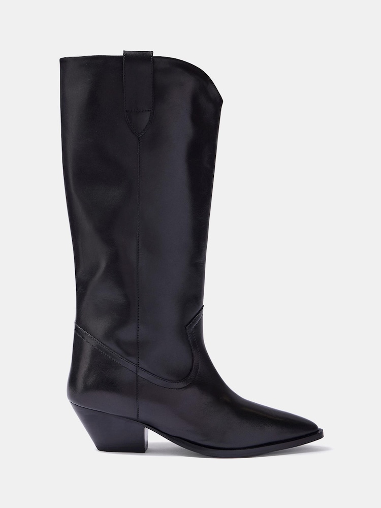 Mint Velvet Black Dakota Leather Knee High Boots - Image 1 of 2 Mint Velvet Black Dakota Leather Knee High Boots - Image 1 of 2