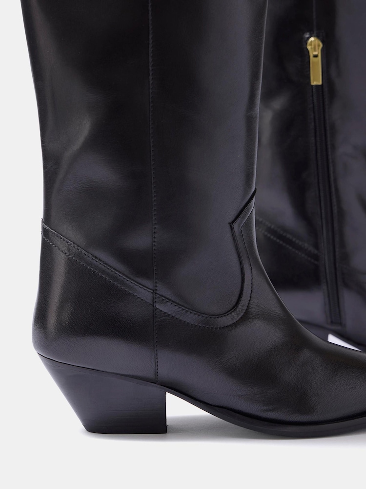 Mint Velvet Black Dakota Leather Knee High Boots - Image 2 of 2 Mint Velvet Black Dakota Leather Knee High Boots - Image 2 of 2