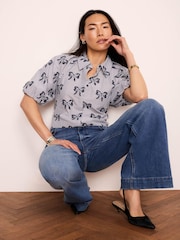 Mint Velvet Blue Cotton Blend Striped Bow Shirt - Image 1 of 8