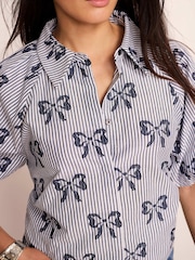 Mint Velvet Blue Cotton Blend Striped Bow Shirt - Image 6 of 8