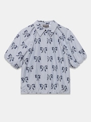 Mint Velvet Blue Cotton Blend Striped Bow Shirt - Image 7 of 8