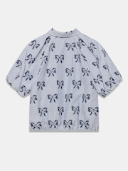 Mint Velvet Blue Cotton Blend Striped Bow Shirt - Image 8 of 8