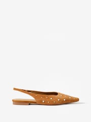 Mint Velvet Brown Casey Suede Studded Slingback Flats - Image 1 of 4