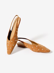 Mint Velvet Brown Casey Suede Studded Slingback Flats - Image 3 of 4