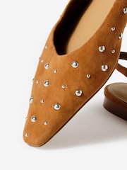 Mint Velvet Brown Casey Suede Studded Slingback Flats - Image 4 of 4