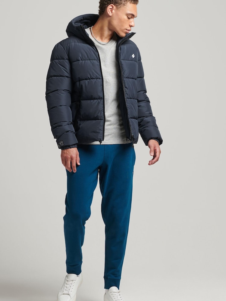 Superdry Blue Hooded Mens Sports Puffer Jacket - Image 2 of 5