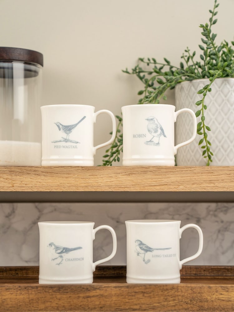Mary Berry Set of 4 White Garden Birds Espresso Mugs - Image 1 of 3