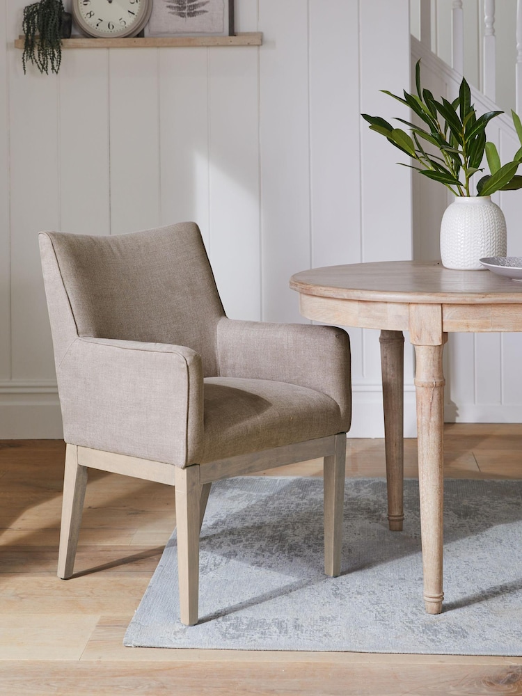 Tailored Linen Look Mocha Brown Norbury Collection Luxe Arm Dining Chair - Image 1 of 9