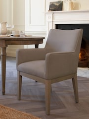 Tailored Linen Look Mocha Brown Norbury Collection Luxe Arm Dining Chair - Image 2 of 9