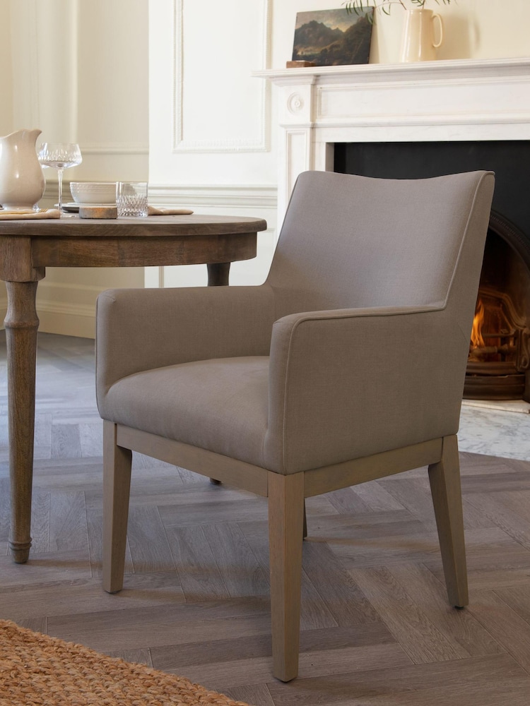 Tailored Linen Look Mocha Brown Norbury Collection Luxe Arm Dining Chair - Image 2 of 9