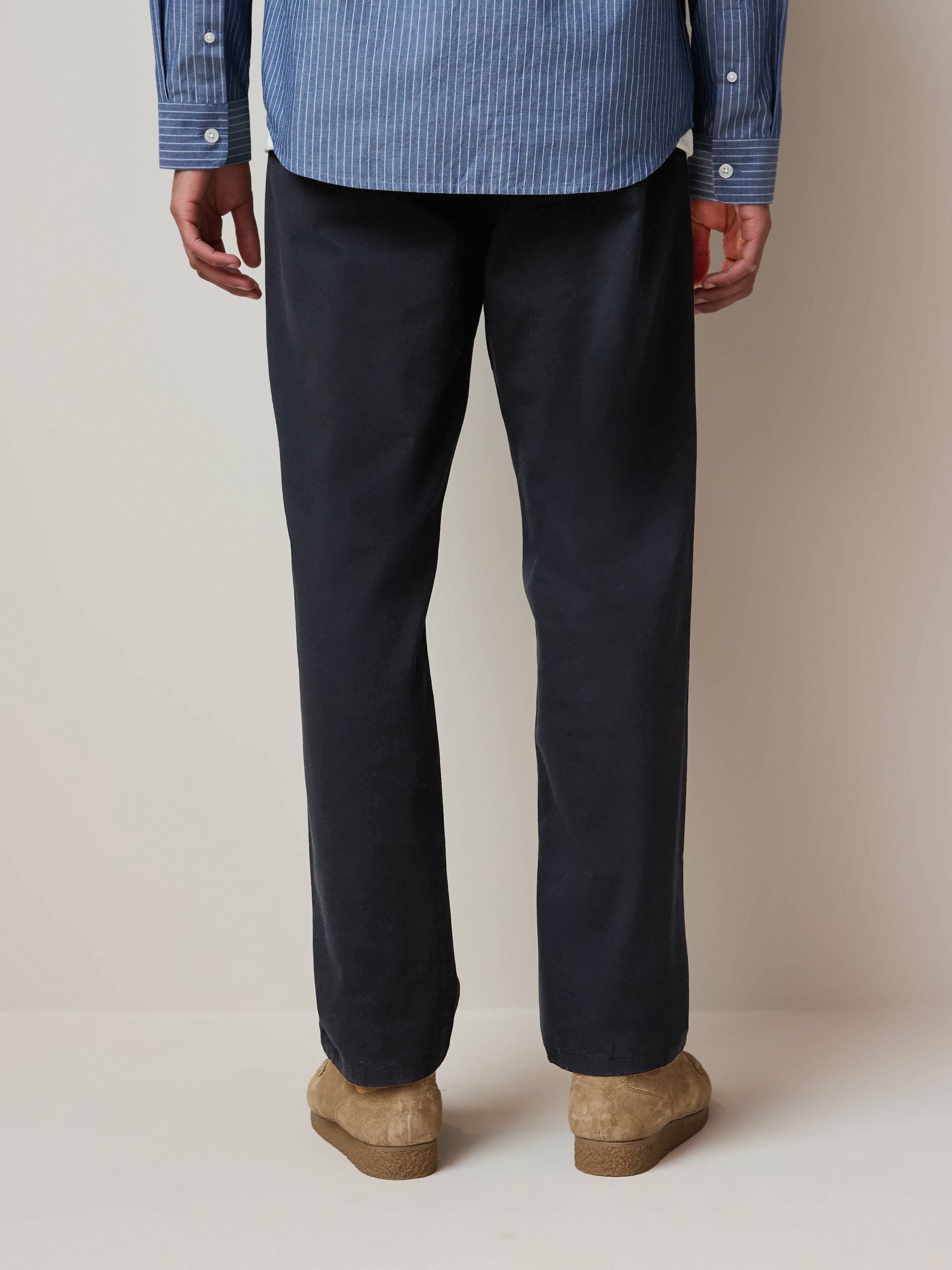 Buy Navy Blue Regular Tapered Fit Stretch Chinos Trousers from