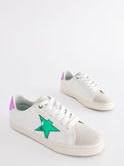 White/Purple Wide Fit Forever Comfort® Star Lace-Up Trainers - Image 1 of 4