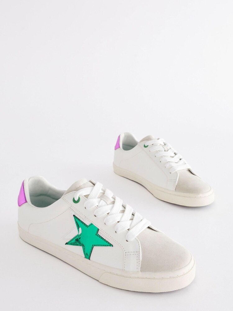 White/Purple Wide Fit Forever Comfort® Star Lace-Up Trainers - Image 1 of 4