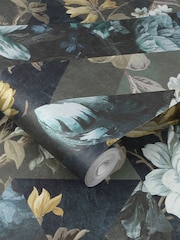Graham & Brown Midnight Blue Timepiece Floral 10M Wallpaper - Image 2 of 3