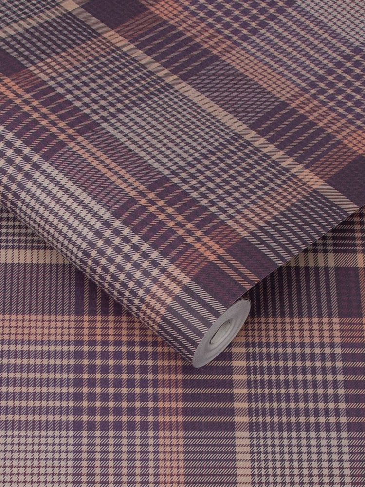 Graham & Brown Purple Heritage Plaid 10M Wallpaper - Image 2 of 3