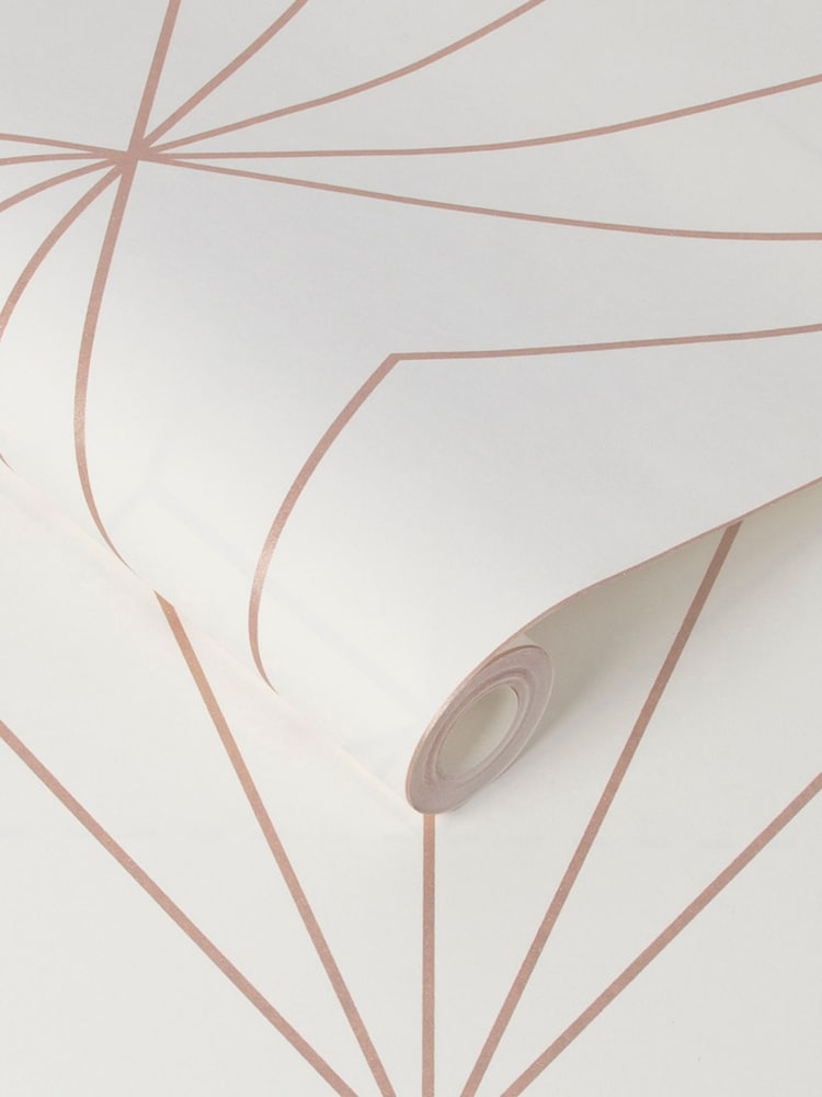 Graham & Brown White Rose Gold Harmony Geo 10M Wallpaper - Image 2 of 3