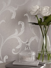 Graham & Brown Silver Baroque 10M Wallpaper - Image 1 of 3