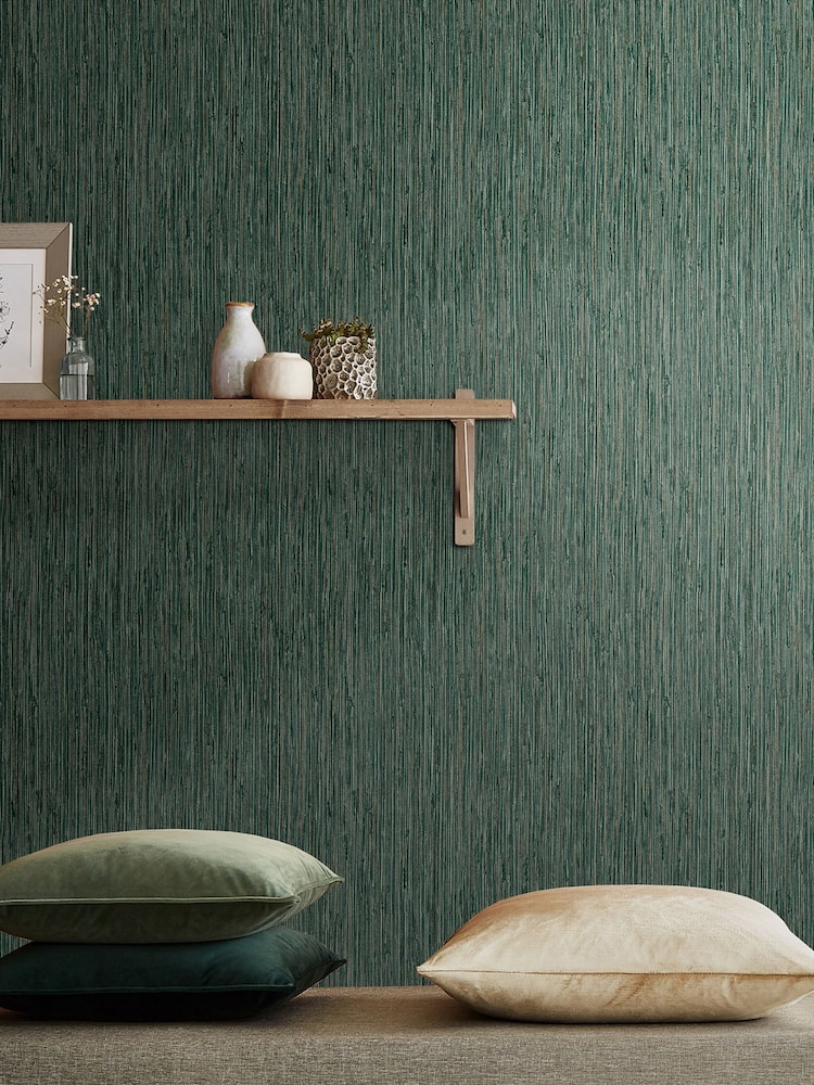Graham & Brown Pine Green Grasscloth Texture 10M Wallpaper - Image 1 of 3