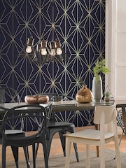 Graham & Brown Navy Blue Harmony Geo 10M Wallpaper - Image 1 of 3