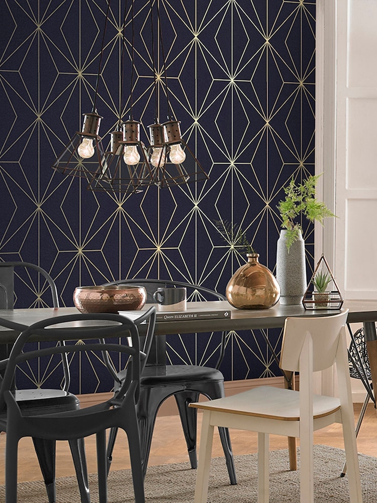 Graham & Brown Navy Blue Harmony Geo 10M Wallpaper - Image 1 of 3