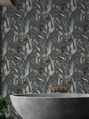Graham & Brown Midnight Black Glasshouse Wallpaper Sample - Image 1 of 3