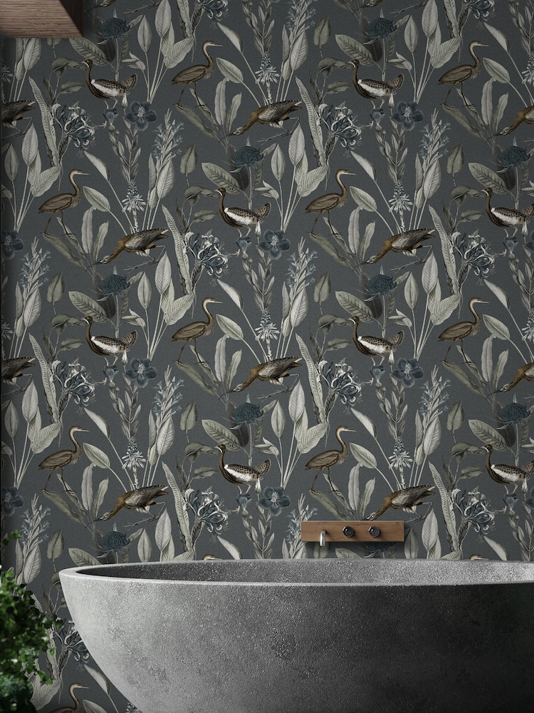 Graham & Brown Midnight Black Glasshouse Wallpaper Sample - Image 1 of 3