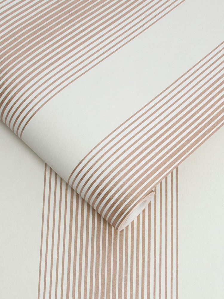 Graham & Brown White/Rose Gold Lagom Stripe Wallpaper Sample - Image 2 of 3