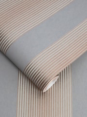 Graham & Brown Grey/Rose Gold Lagom Stripe Wallpaper Sample - Image 2 of 3