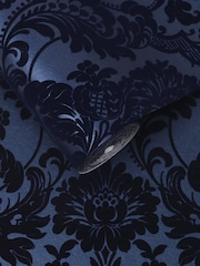 Graham & Brown Cobalt Blue Gothic Damask Wallpaper Sample - Image 2 of 3