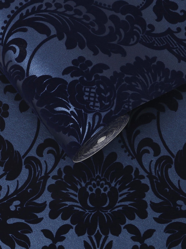 Graham & Brown Cobalt Blue Gothic Damask Wallpaper Sample - Image 2 of 3