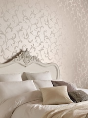 Graham & Brown Pearl White Baroque A4 Wallpaper Sample - Image 1 of 3