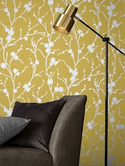 Graham & Brown Saffron Yellow Meiying Floral Wallpaper Sample - Image 1 of 3