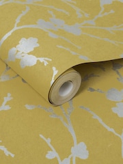 Graham & Brown Saffron Yellow Meiying Floral Wallpaper Sample - Image 2 of 3