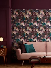 Graham & Brown Amethyst Purple Timepiece Floral Wallpaper Sample - Image 1 of 3