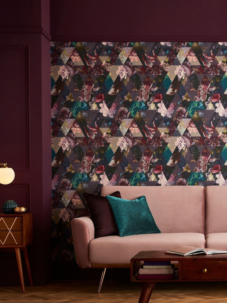Graham & Brown Amethyst Purple Timepiece Floral Wallpaper Sample - Image 1 of 3